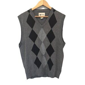 Haggar Men's Argyle Sweater Vest Large Black Gray Sleeveless Knit Pullover
